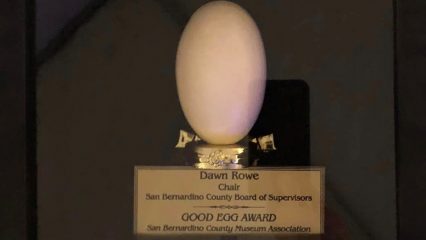 A close-up shot of the Good Egg Award.