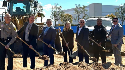 Dignitaries gather for the groundbreaking ceremony for the new Valley Communications Center in San Bernardino.