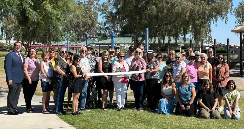 Supervisor Rowe and a large group of Needles residents attend the ribbon cutting ceremony for the new Marilyn Hohstadt Matthews Trail at Jack Smith Park.