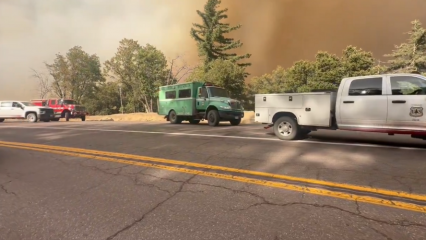 Four first responder vehicles in use fighting the Line Fire.