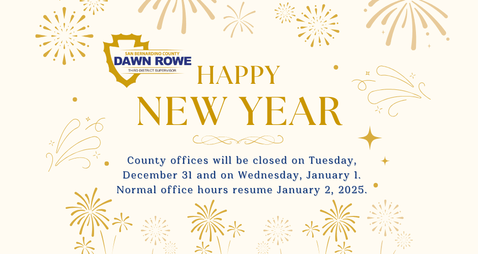 Listing of County office hours for New Year's Eve and New Year's Day.