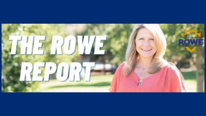 Banner image for “The Rowe Report” featuring Supervisor Dawn Rowe smiling outdoors in a park setting, with large white text on the left and the Rowe District Supervisor logo in the upper right.